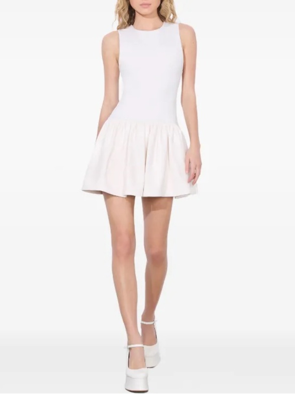 Alice + Olivia Ella Faux Leather Drop Waist Mini Dress White Size 8 NWT